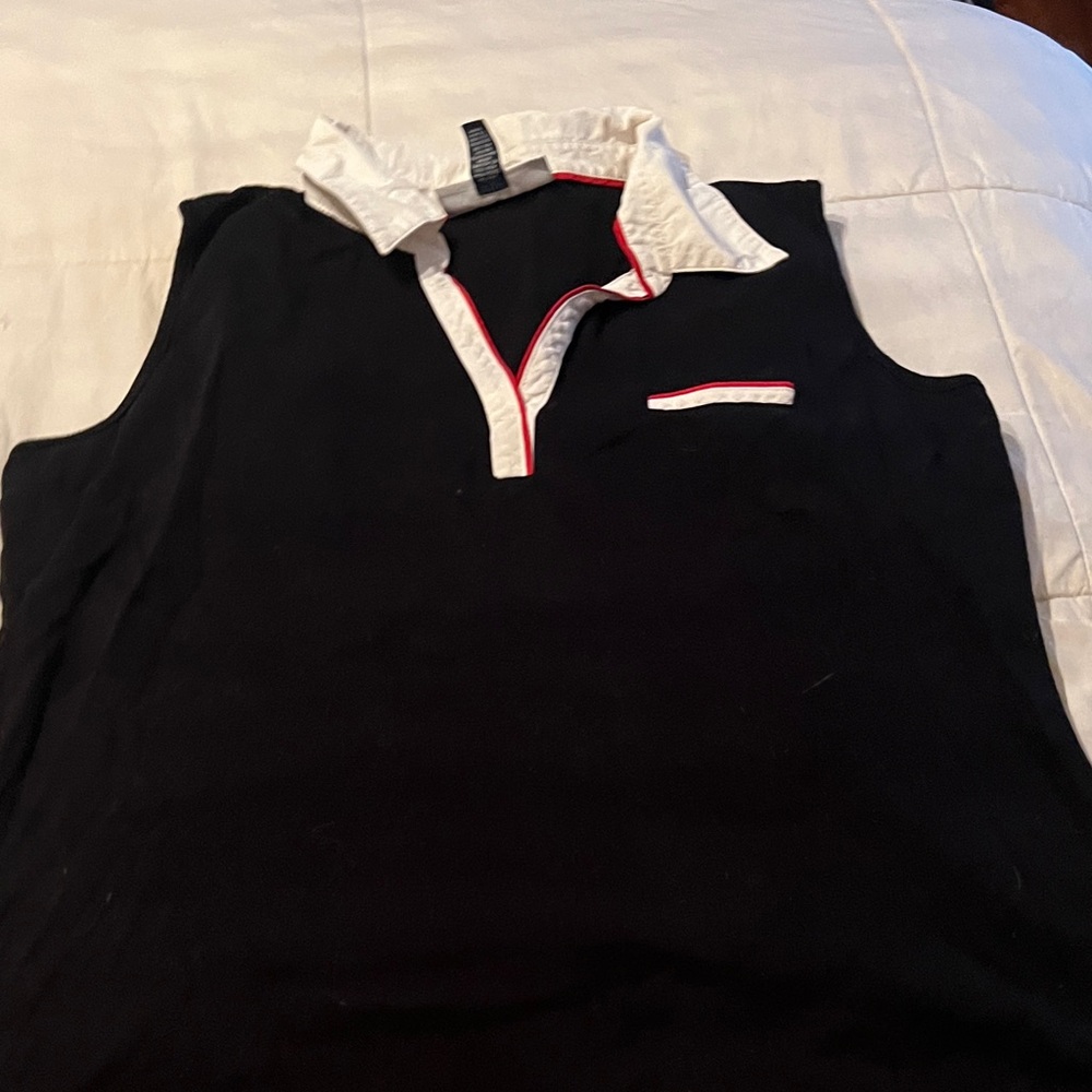 Black and White Sleeveless Polo Shirt